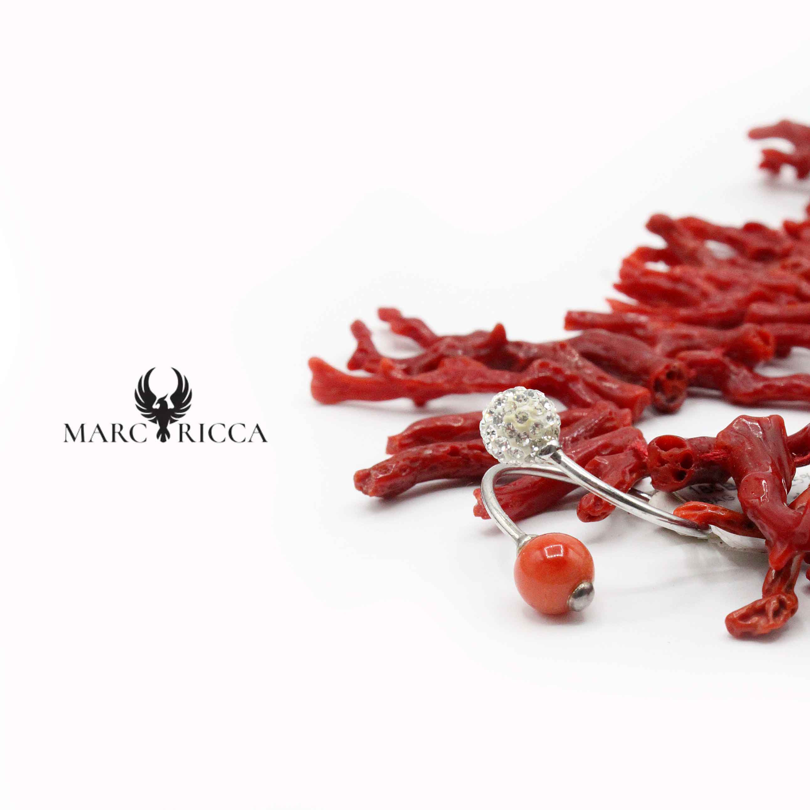 Bague Argent Corail Perle & Strass