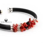 Bracelet Jonc Argent Caoutchouc 2 Rangs Corail