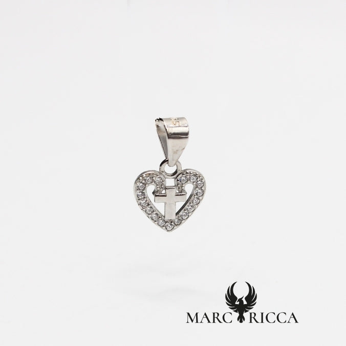Pendentif cœur avec croix en Argent et Zirconium