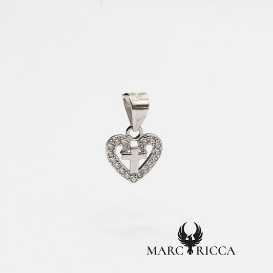 Pendentif cœur avec croix en Argent et Zirconium