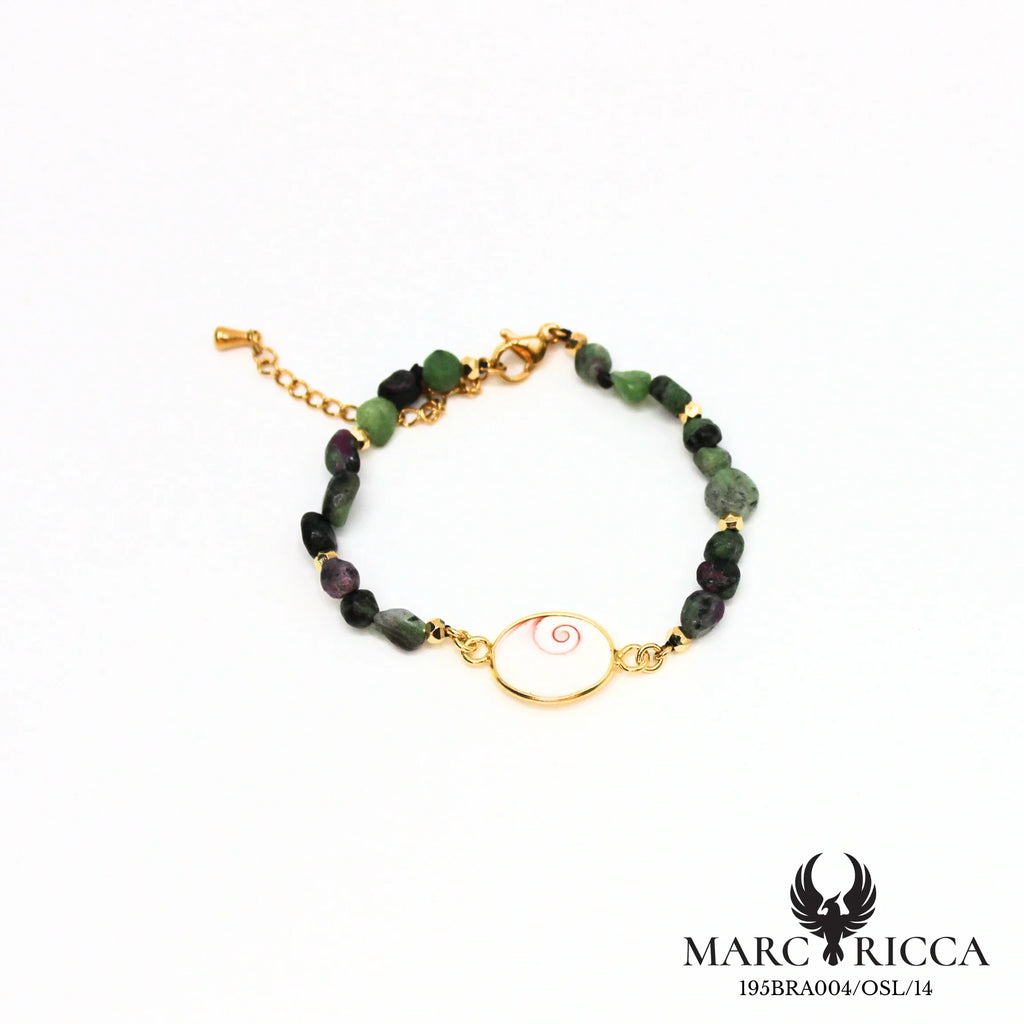 Bracelet perles de verre et œil de Sainte Lucie en acier doré