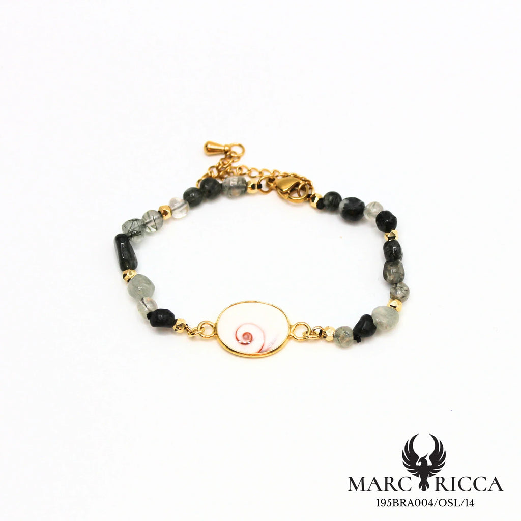 Bracelet perles de verre et œil de Sainte Lucie en acier doré