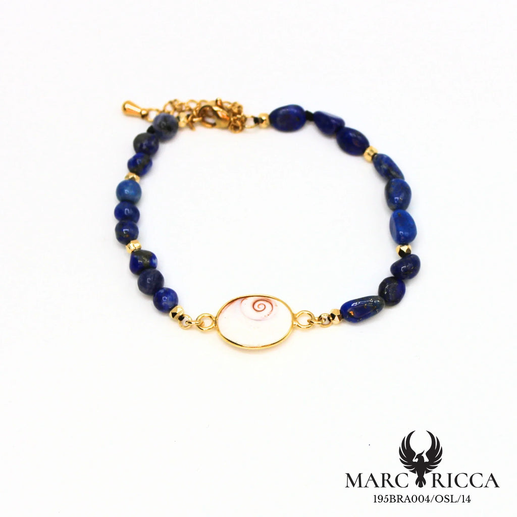Bracelet perles de verre et œil de Sainte Lucie en acier doré