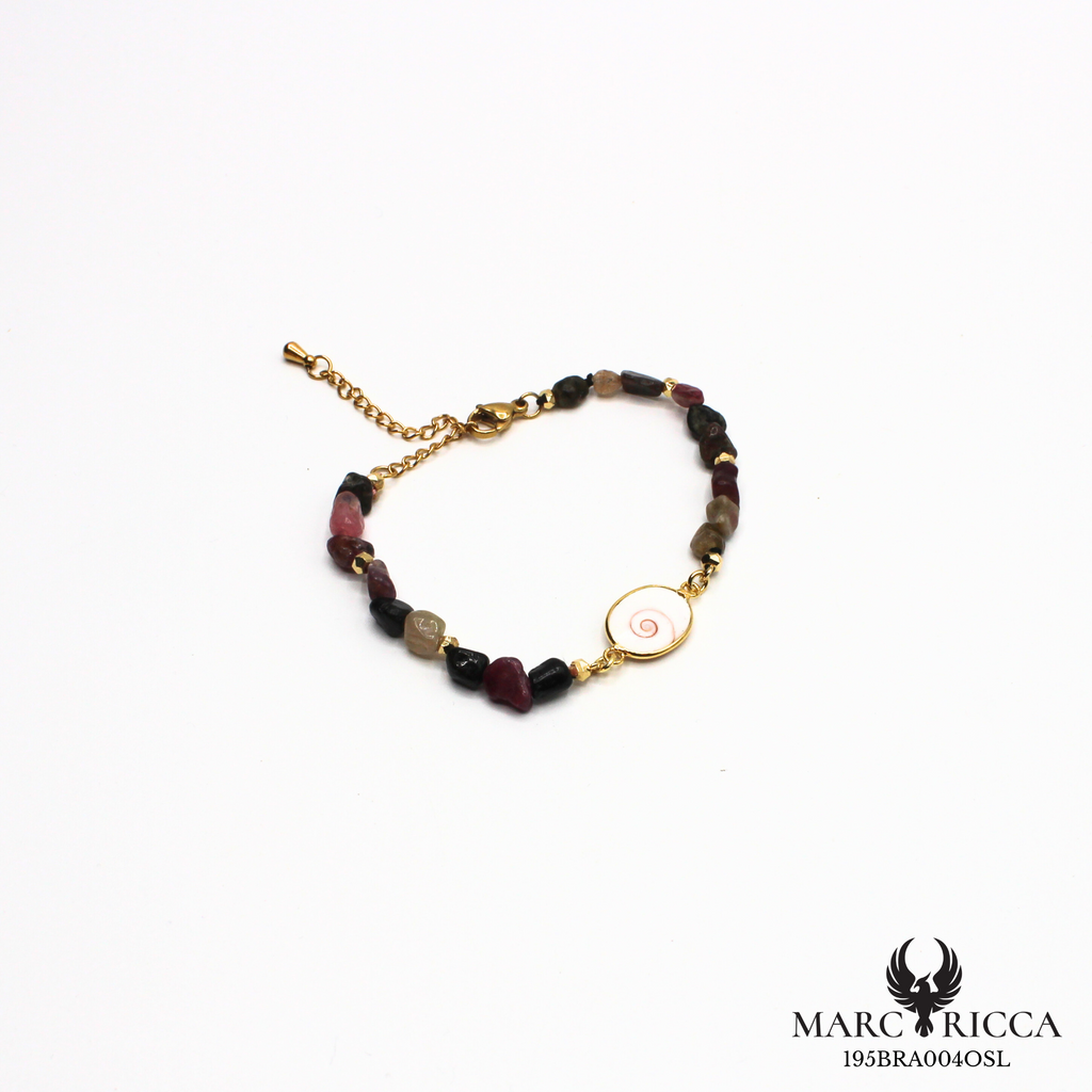 Bracelet perles de verre et œil de Sainte Lucie en acier doré