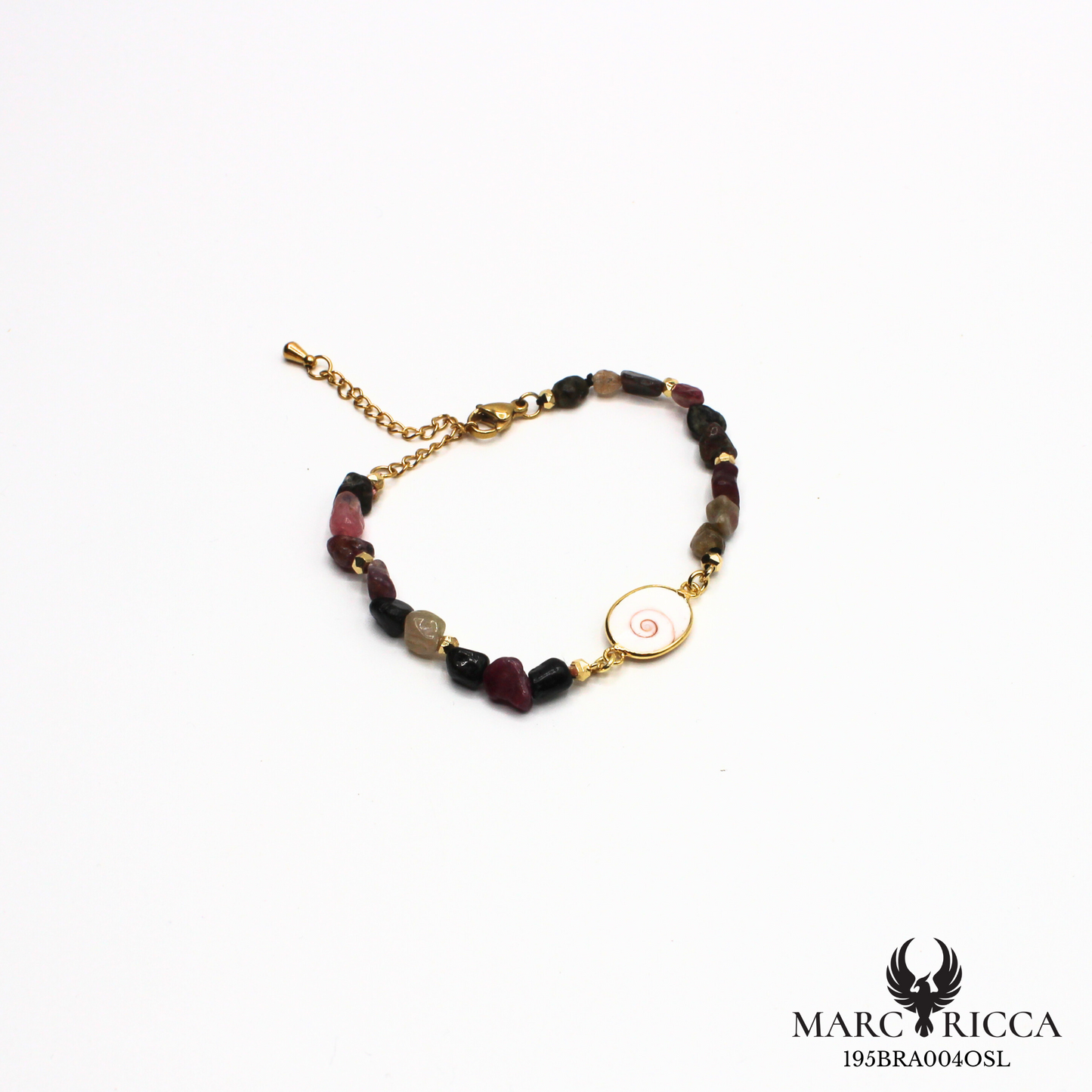 Bracelet perles de verre et œil de Sainte Lucie en acier doré