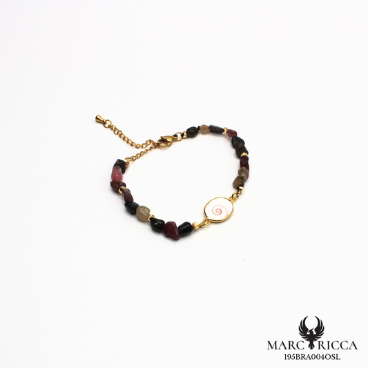 Bracelet perles de verre et œil de Sainte Lucie en acier doré
