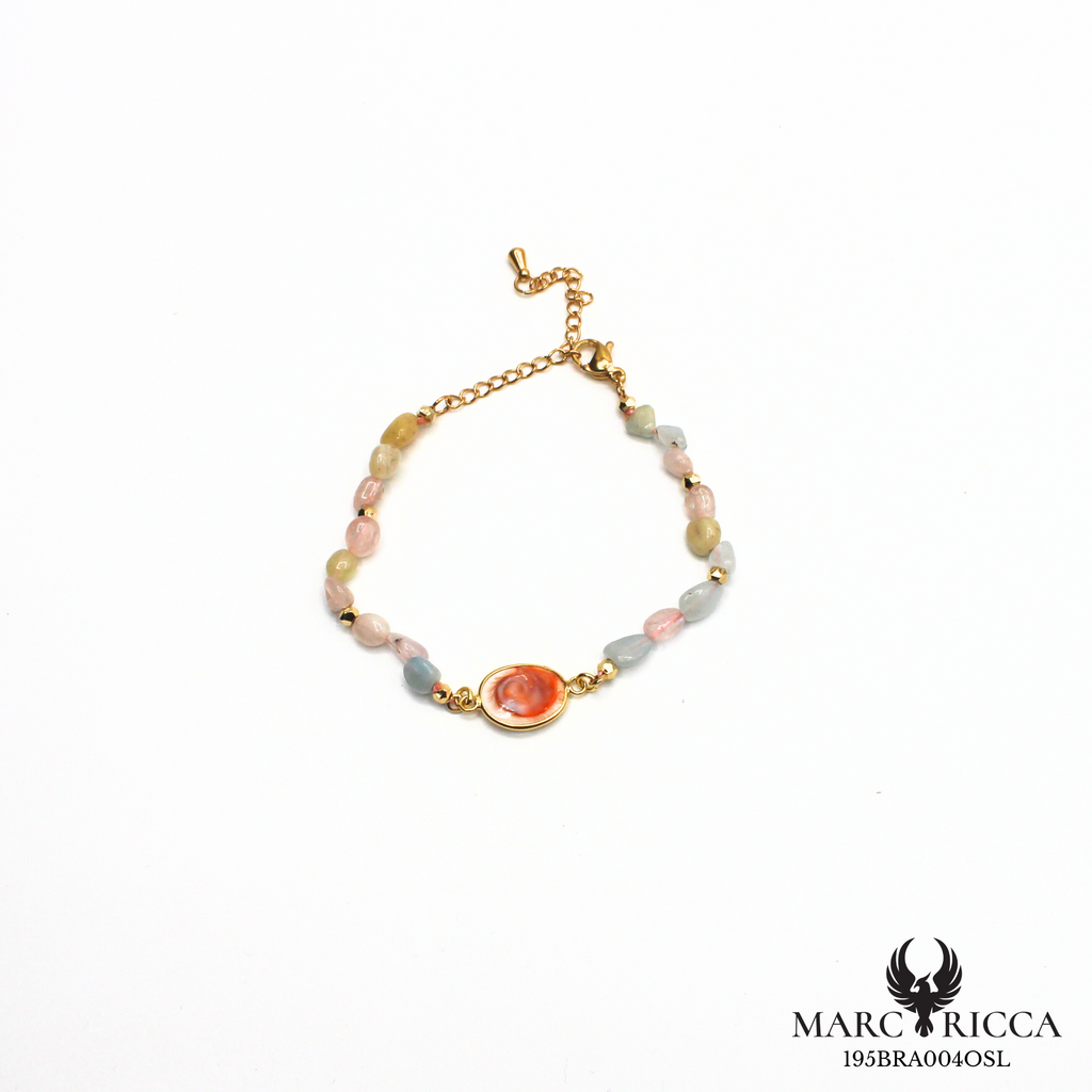 Bracelet perles de verre et œil de Sainte Lucie en acier doré