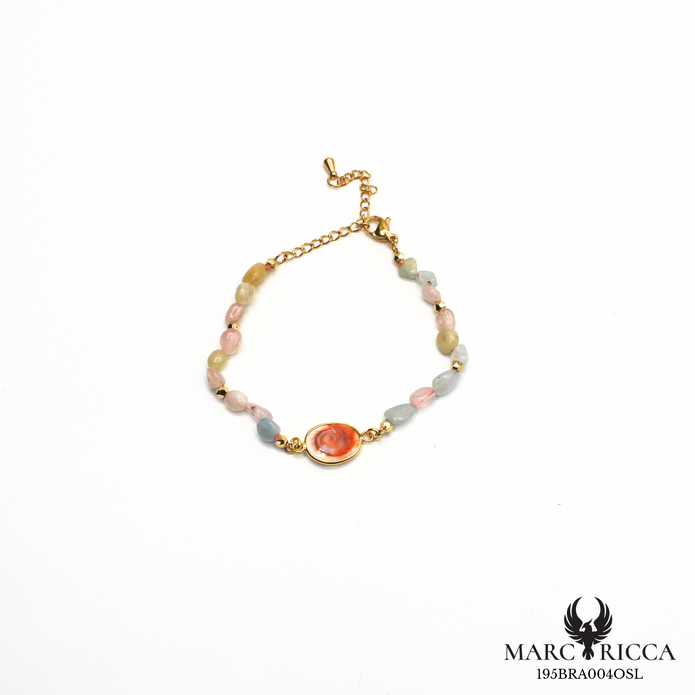 Bracelet perles de verre et œil de Sainte Lucie en acier doré