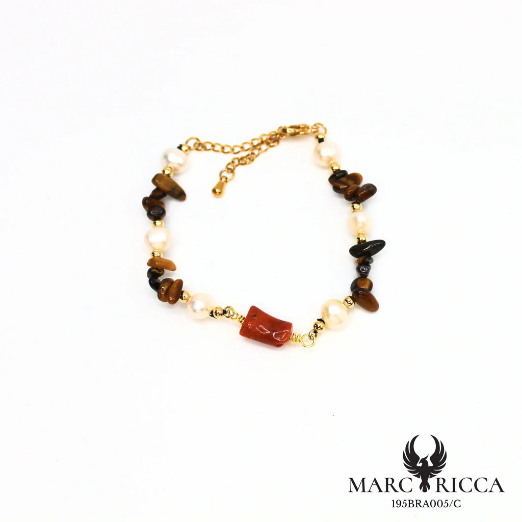 Bracelet en acier perles et corail tube