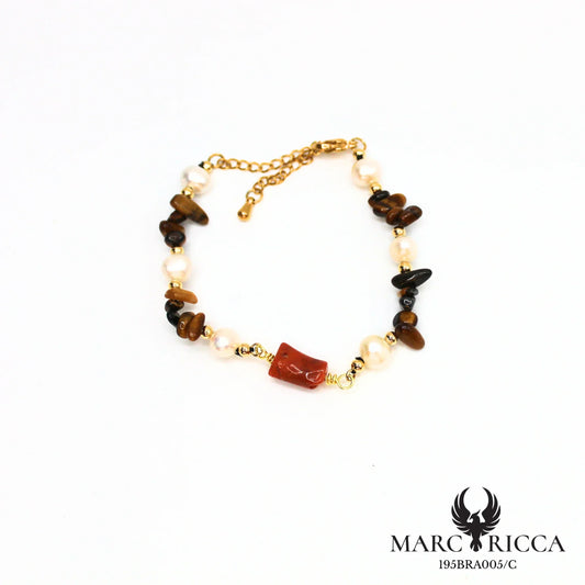 Bracelet en acier perles et corail tube