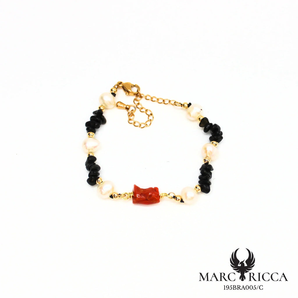 Bracelet en acier perles et corail tube