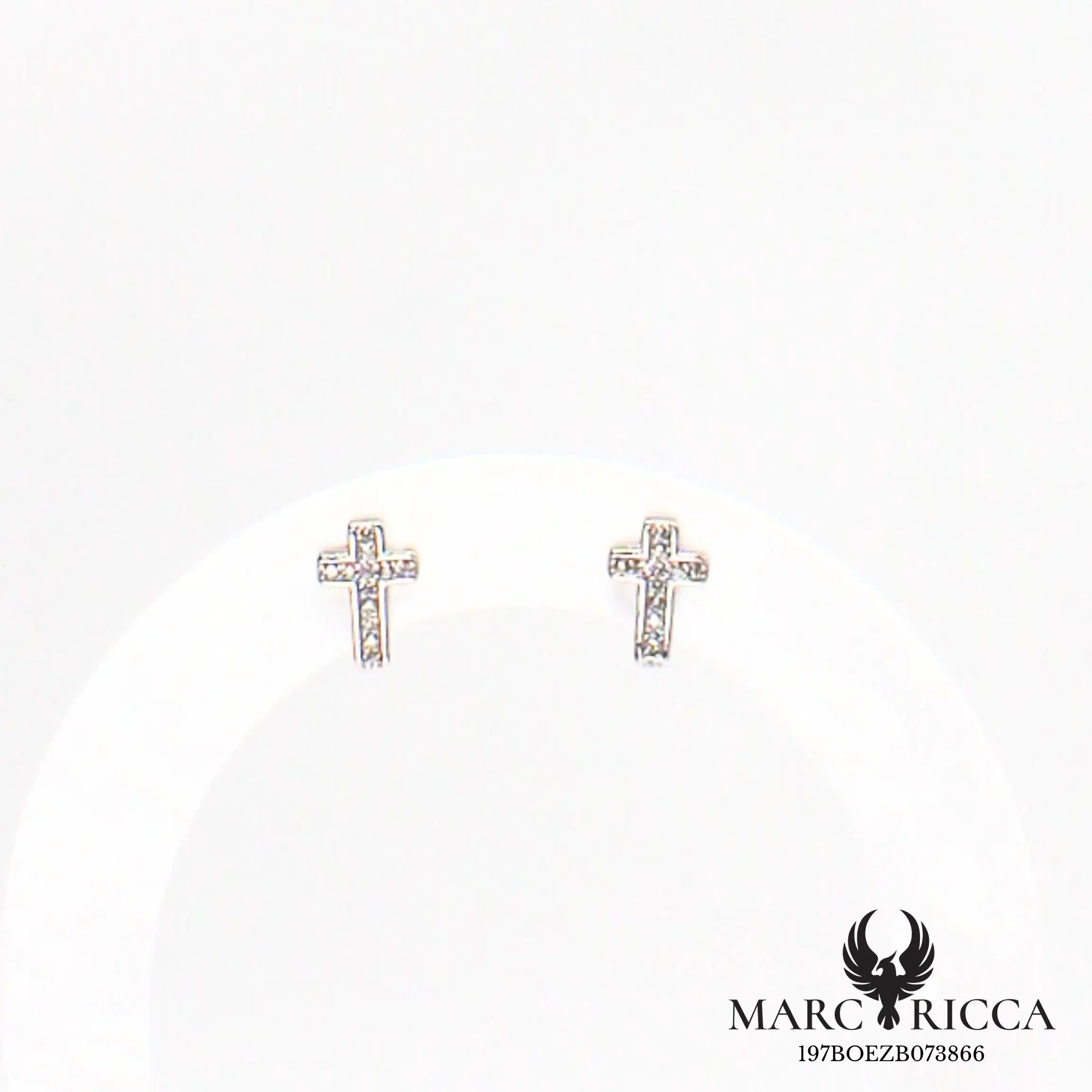 Boucles d'oreilles clous croix zirconium en argent