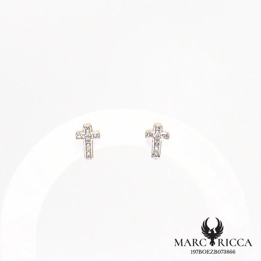 Boucles d'oreilles clous croix zirconium en argent
