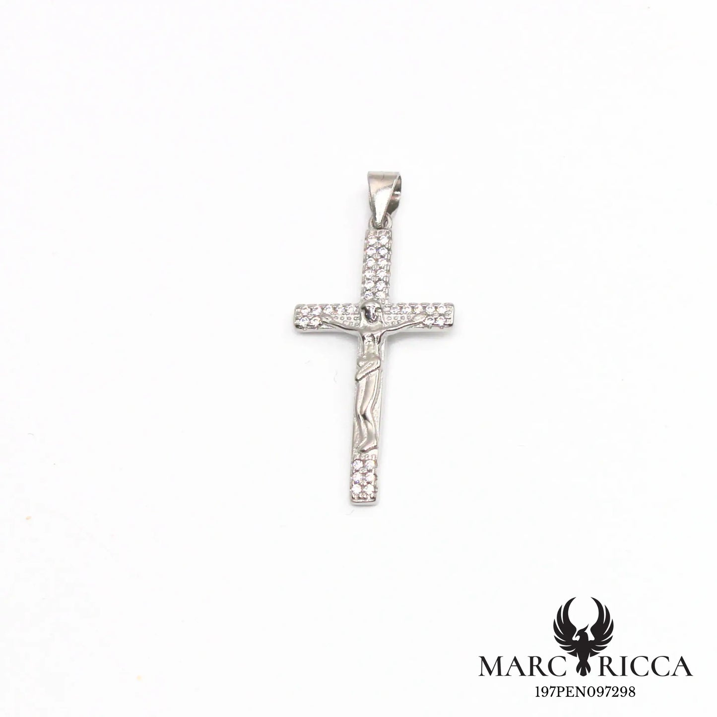 Pendentif croix avec Christ en argent et zirconium