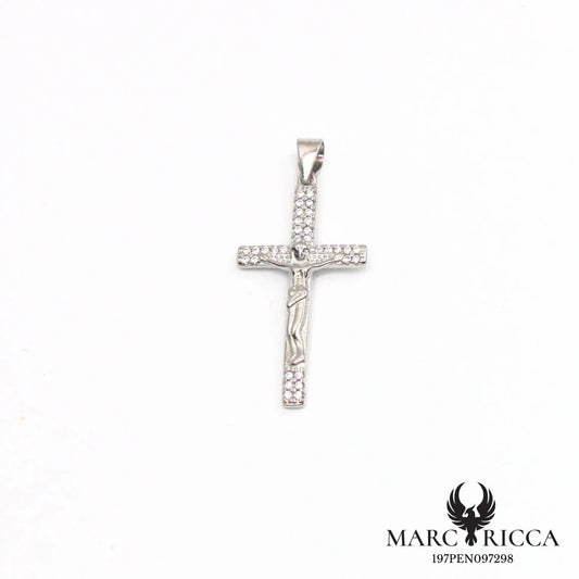 Pendentif croix avec Christ en argent et zirconium