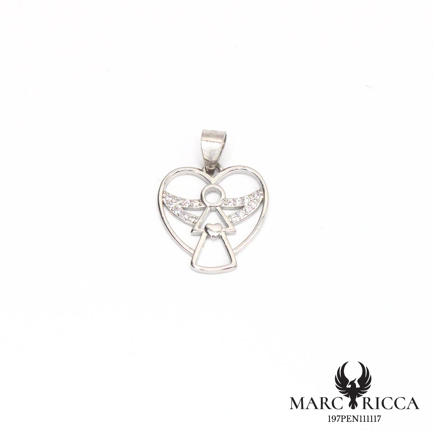 Pendentif cœur avec ange en argent et zirconium
