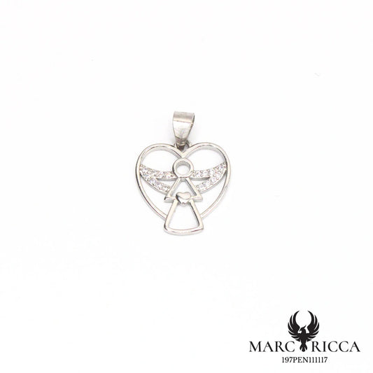 Pendentif cœur avec ange en argent et zirconium