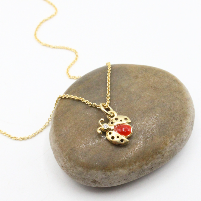 Pendentif Argent Coccinelle & Corail
