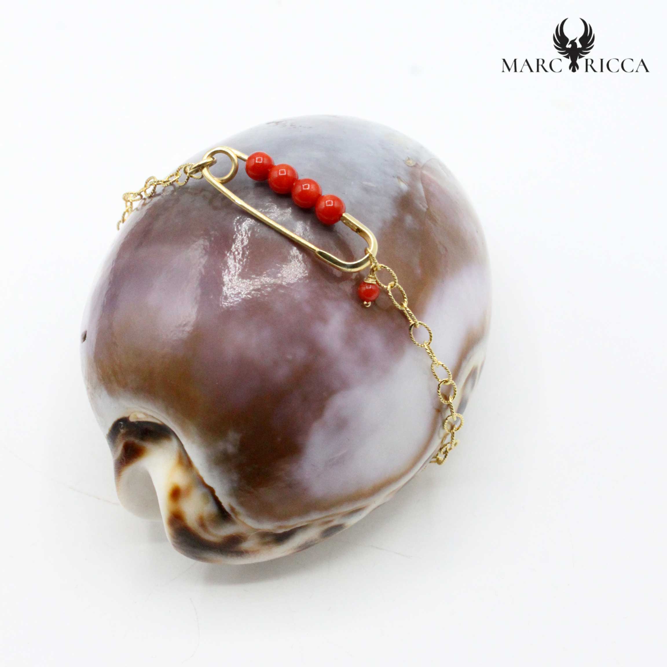 Bracelet Argent Corail Perles Broche