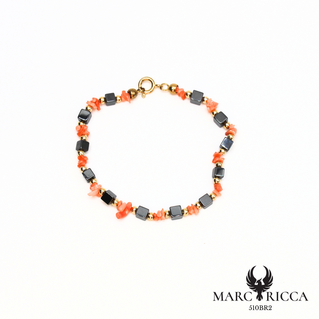 Bracelet avec corail rose et hématite en vermeil