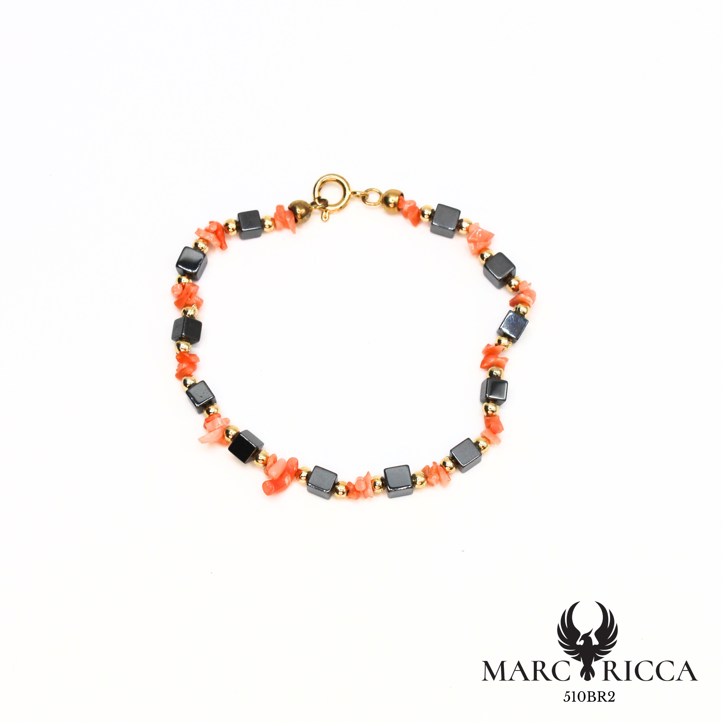 Bracelet avec corail rose et hématite en vermeil