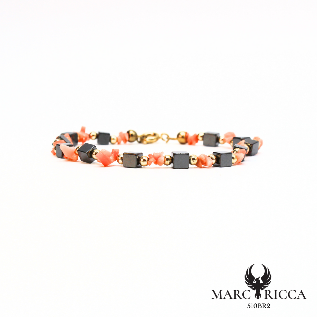 Bracelet avec corail rose et hématite en vermeil