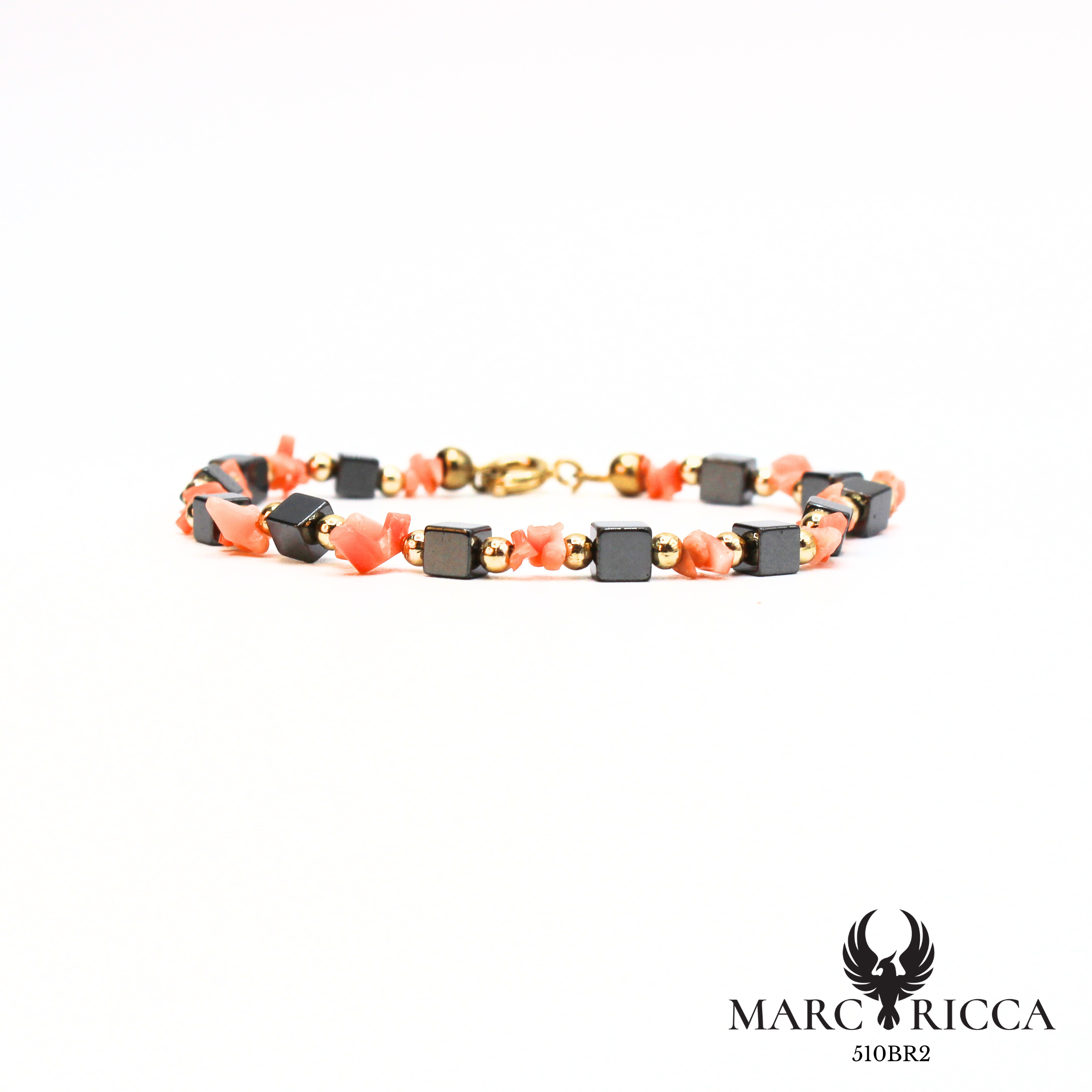 Bracelet avec corail rose et hématite en vermeil