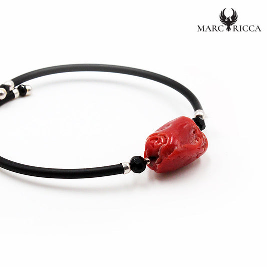 Bracelet Jonc Argent Caoutchouc & Corail