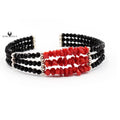 Bracelet Jonc Argent 3 Rangs Cristaux Noirs & Corail