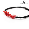 Bracelet Jonc Argent 1 Rangs Cristaux Noirs & Corail