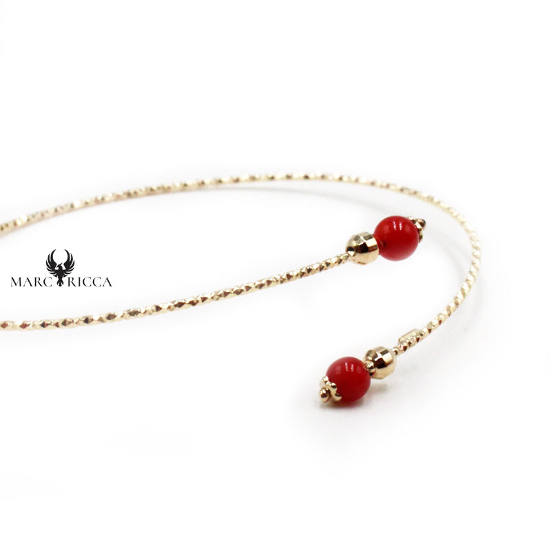 Bracelet Or Jonc 2 Boules de Corail