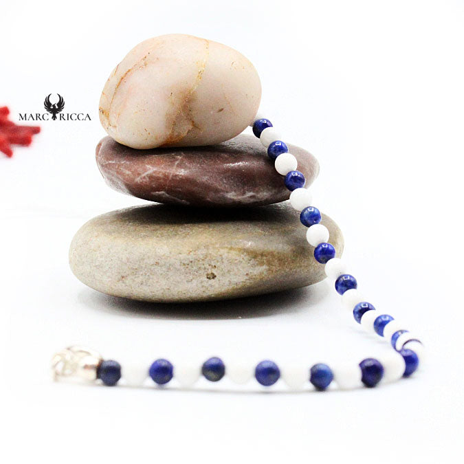 Bracelet Argent Perles de Corail Blanc et Lapis Lazuli