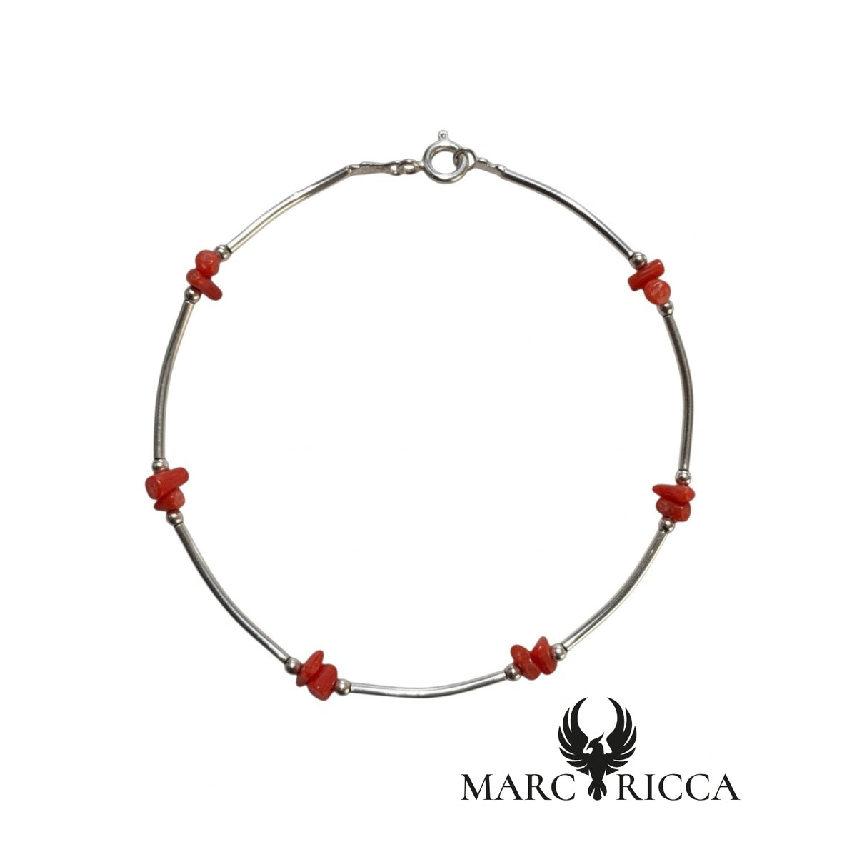 Bracelet Argent tubes et Corail cupolino