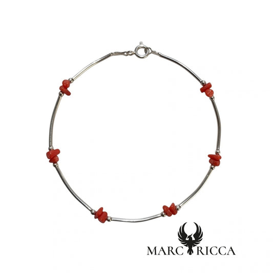 Bracelet Argent tubes et Corail cupolino