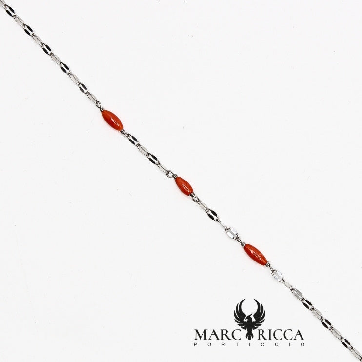 Bracelet chaîne Argent ou Vermeil, Corail grains de riz