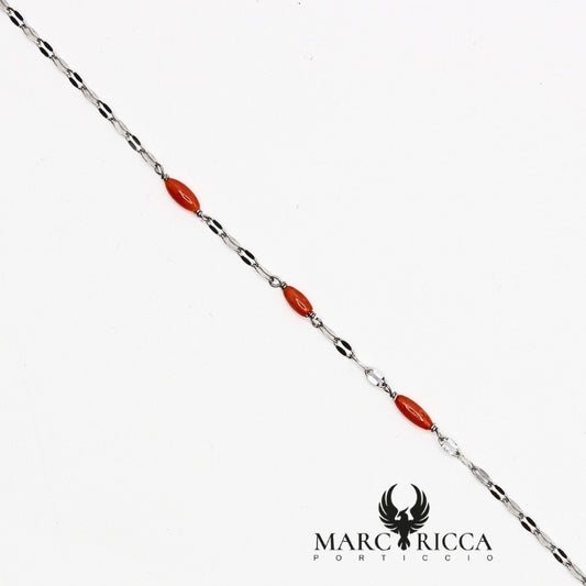 Bracelet chaîne Argent ou Vermeil, Corail grains de riz