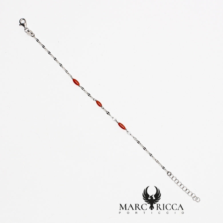 Bracelet chaîne Argent ou Vermeil, Corail grains de riz