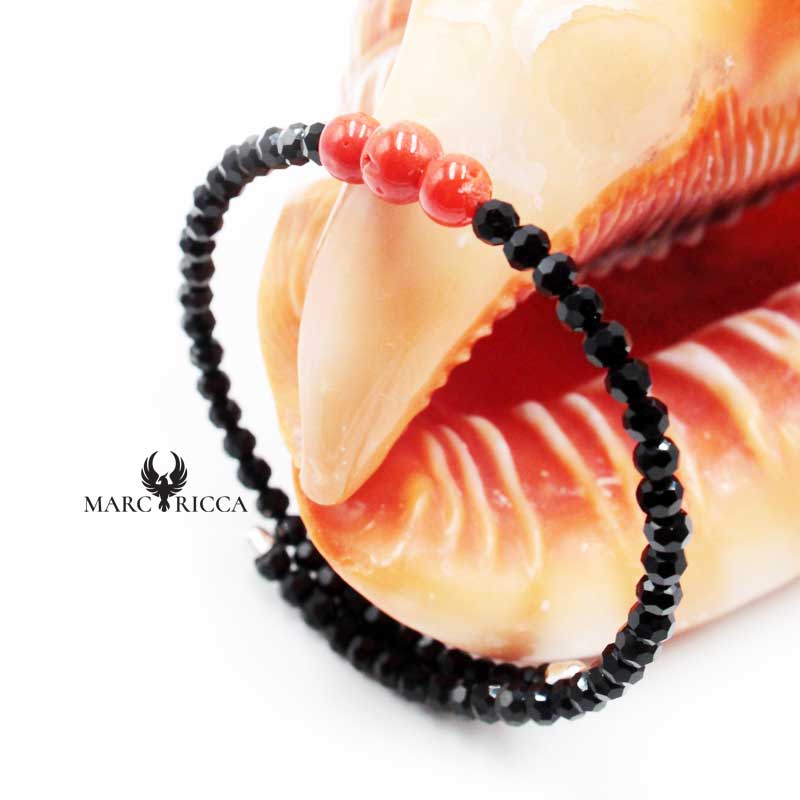 Bracelet Jonc Argent 1 Rang Cristaux & 3 Boules Corail