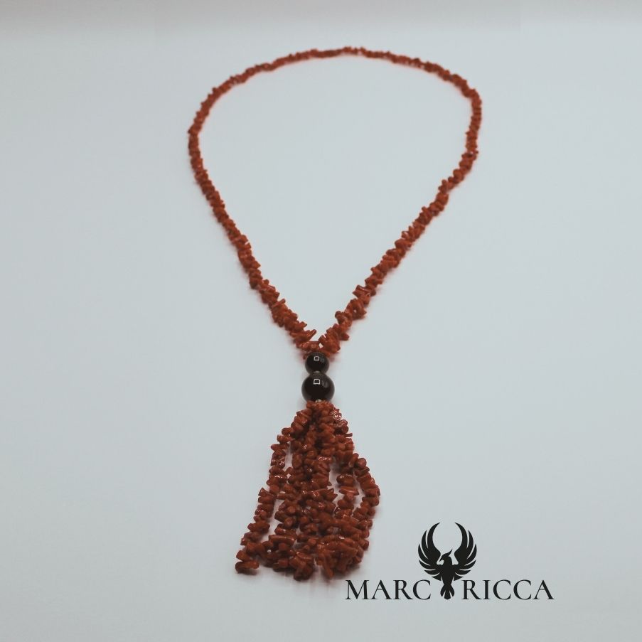 Collier Sautoir Corail et Onyx