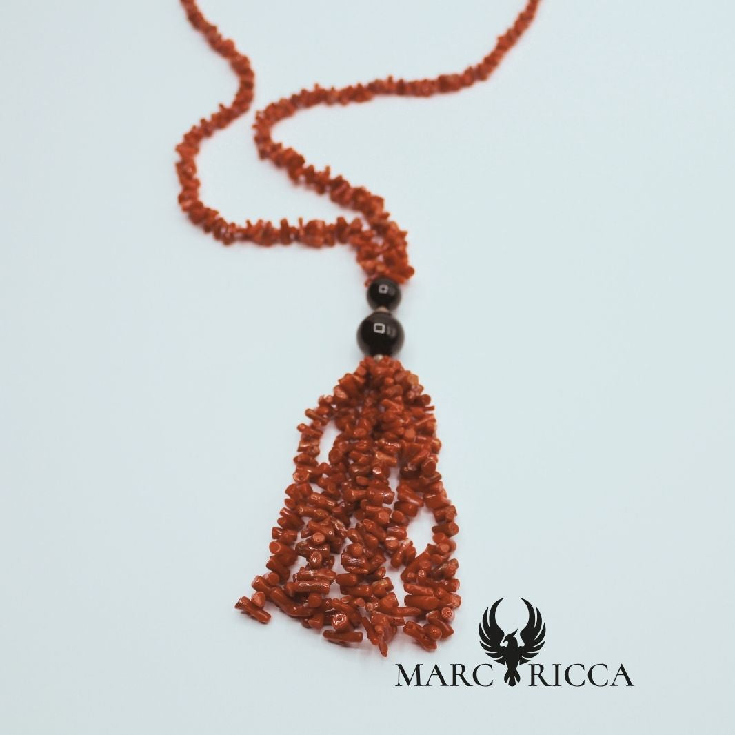 Collier Sautoir Corail et Onyx