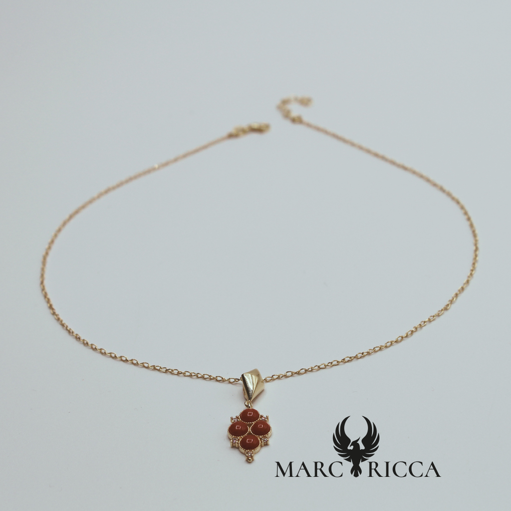 Collier losange en Vermeil, Corail et Zircon