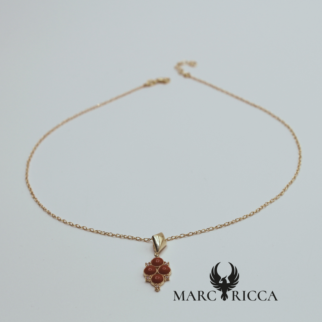 Collier losange en Vermeil, Corail et Zircon