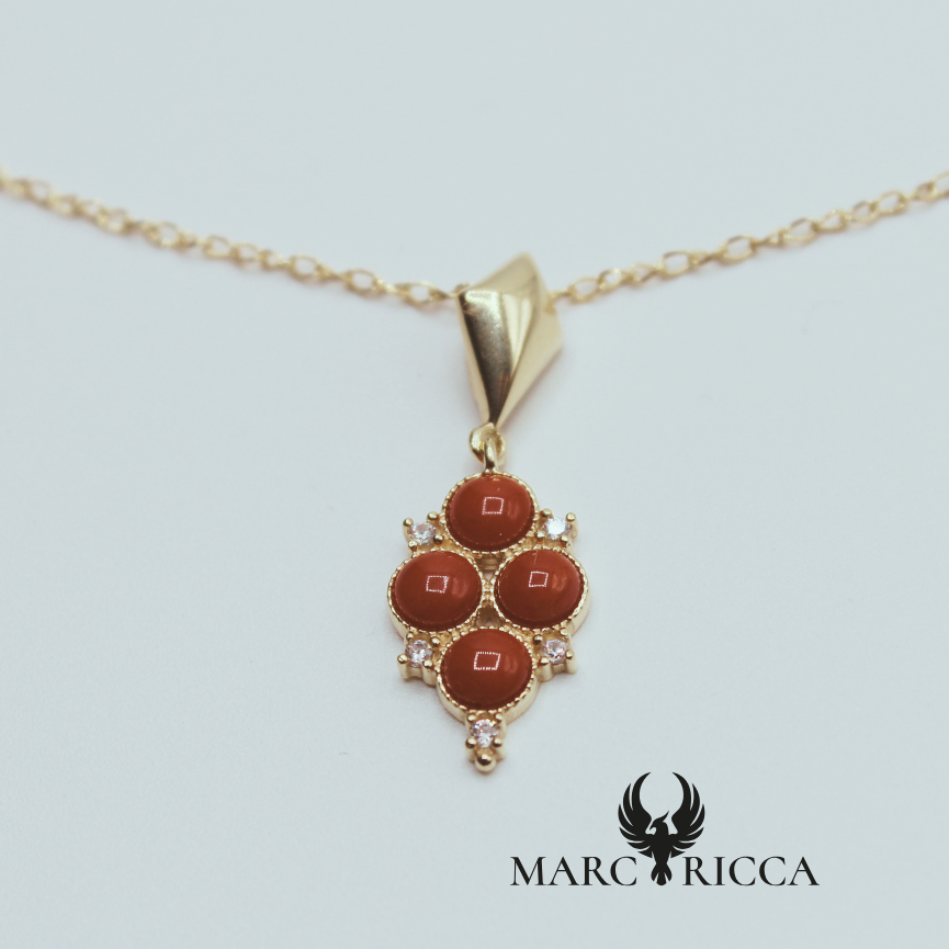 Collier losange en Vermeil, Corail et Zircon