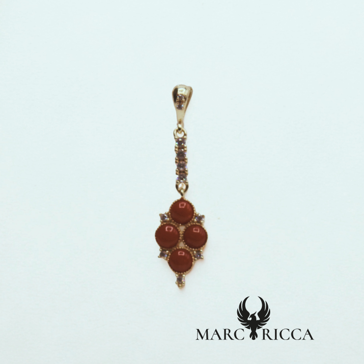 Pendentif losange Vermeil, Corail et Zirconium