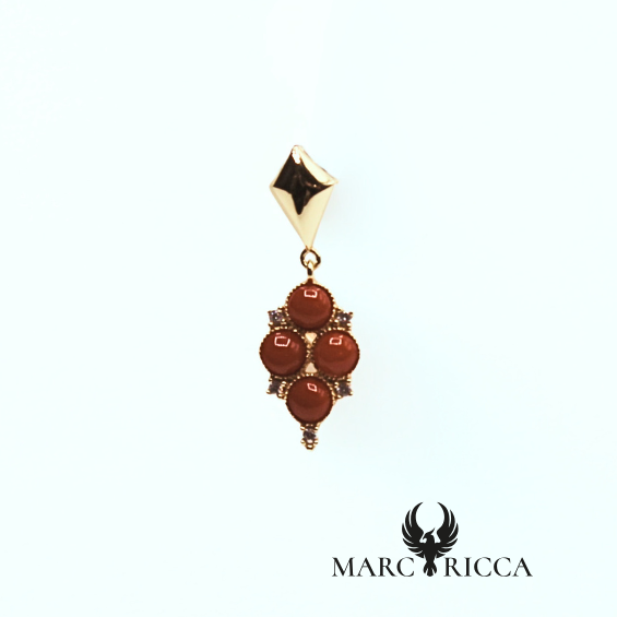 Pendentif losange Vermeil, Corail et Zirconium
