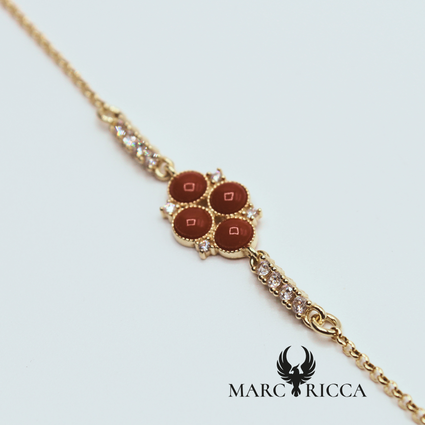 Bracelet losange en Vermeil Corail et Zirconium