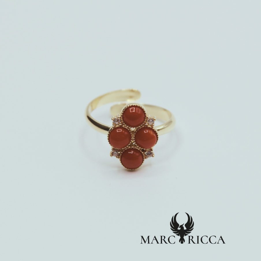 Bague losange en Vermeil, Corail et Zirconium