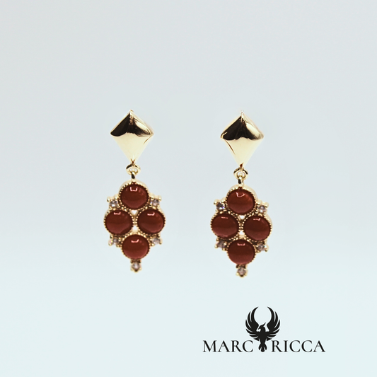 Boucles d'oreilles losange en vermeil, corail et Zirconium