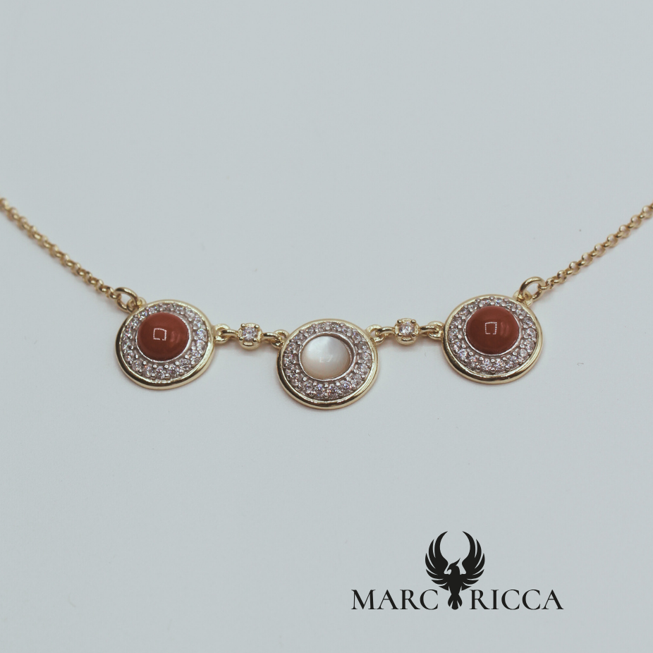 Collier Vermeil et ses 3 cercles Corail, Nacre et Zirconium