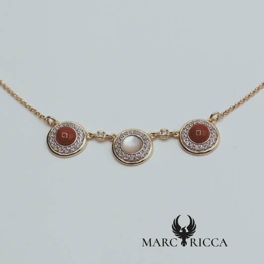 Collier Vermeil et ses 3 cercles Corail, Nacre et Zirconium